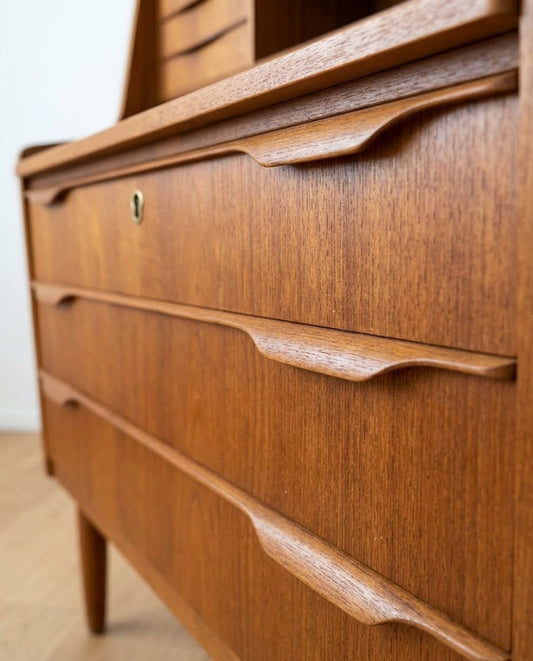 Scrittoio Danese Anni '50 Teak | 5 Cassetti Specchio Restaurata | 90cm | 99vnt90