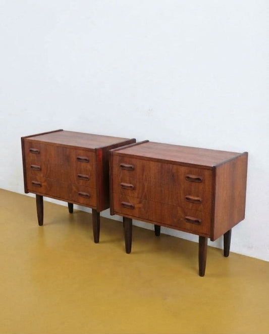 Coppia Comodini Vintage Danesi Teak Anni '50 | Tre Cassetti | 60cm | 58j37130