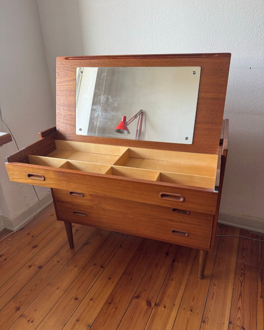 Toletta coppia Design Danese Anni '50 Teak | 5 Cassetti Specchio Restaurata | 99mkt3