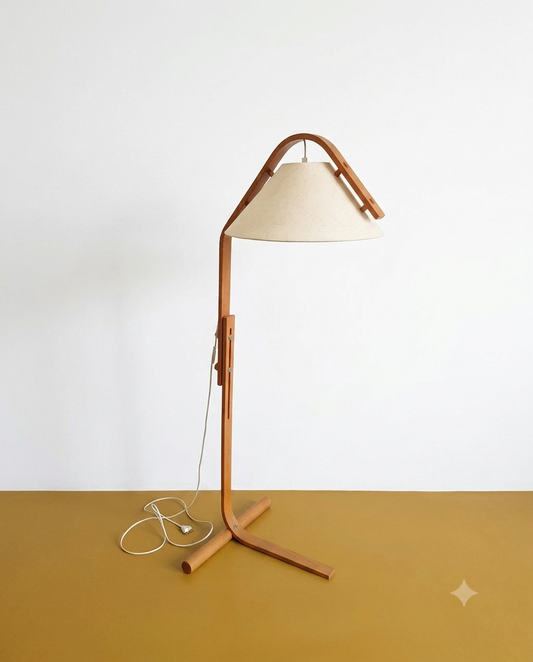 Lampada Terra Jan Wickelgren Svedese Anni '60 Betulla Regolabile | 140cm | 84vnt1
