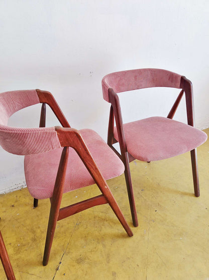 Sedie Th.Harlev mod.205 design danese originale vintage anni 60 [74st-4] * NUOVA STOFFA VELLUTO ROSA * misure H.73/44 L.50 P.46