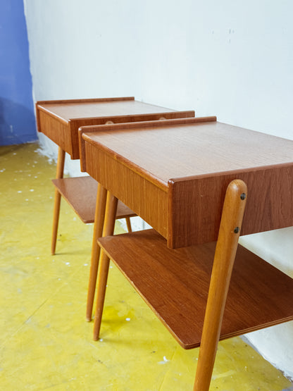 Coppia Comodini AB Carlström Svedesi Teak Anni '50 | Cassetto mensola