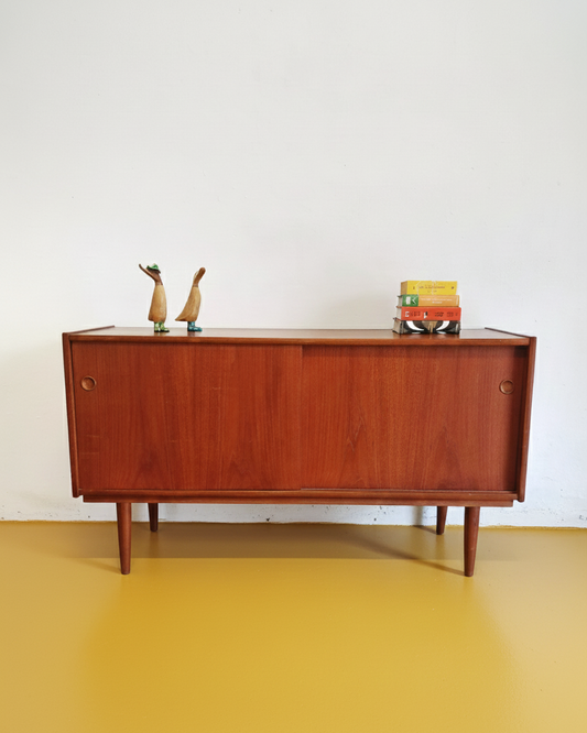 Sideboard Danese Vintage Anni '50 Teak Ante Scorrevoli Cassetti 140cm