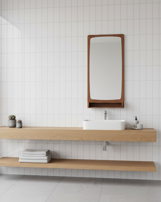 Specchio con base vintage design danese anni 50 | teak 83cm