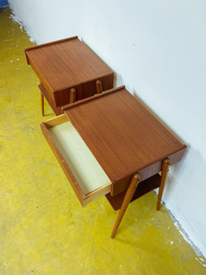 Coppia Comodini AB Carlström Svedesi Teak Anni '50 | Cassetto mensola