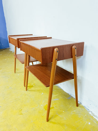 Coppia Comodini AB Carlström Svedesi Teak Anni '50 | Cassetto mensola