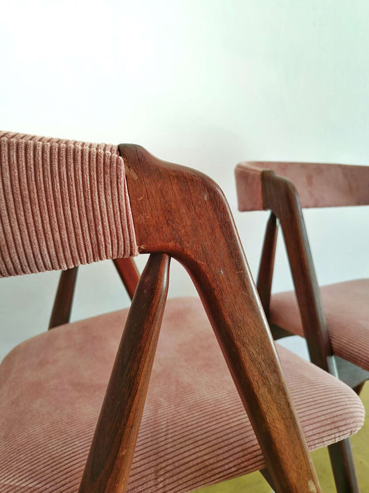 Sedie Th.Harlev mod.205 design danese originale vintage anni 60 [74st-4] * NUOVA STOFFA VELLUTO ROSA * misure H.73/44 L.50 P.46