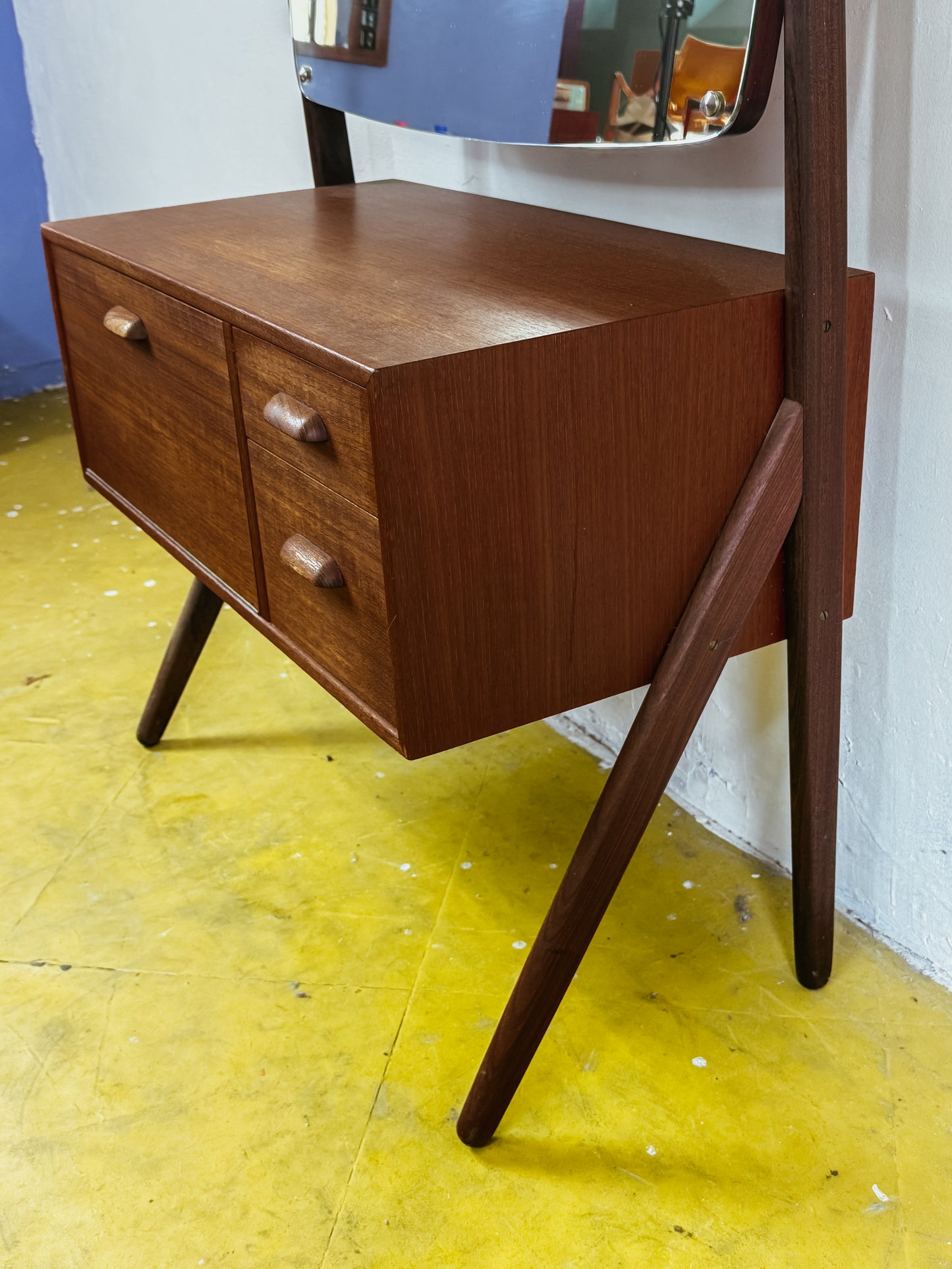 Toletta Danese Anni '50 Teak | 2 Cassetti Specchio Restaurata 78cm