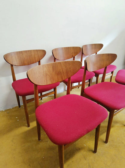 Sedie design danese vintage anni 50 | set 6 sedie fucsia