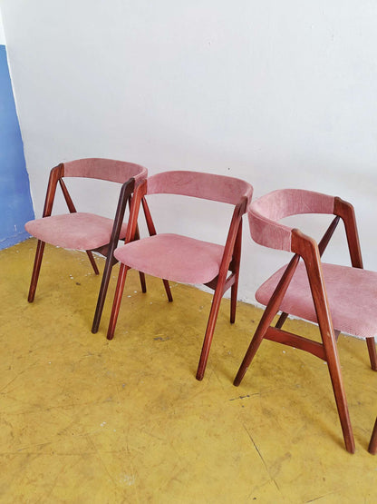 Sedie Th.Harlev mod.205 design danese originale vintage anni 60 [74st-4] * NUOVA STOFFA VELLUTO ROSA * misure H.73/44 L.50 P.46