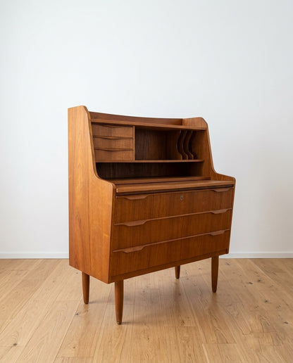 Scrittoio Danese Anni '50 Teak | 5 Cassetti Specchio Restaurata | 90cm | 99vnt90