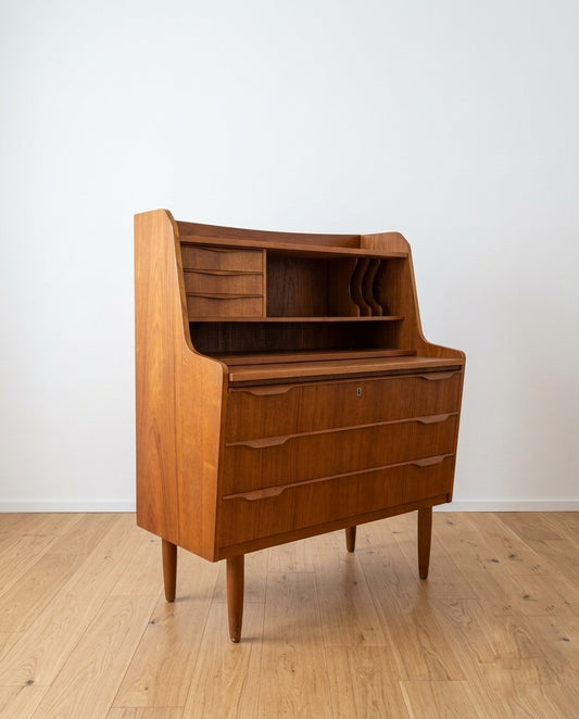 Scrittoio Danese Anni '50 Teak | 5 Cassetti Specchio Restaurata | 90cm | 99vnt90