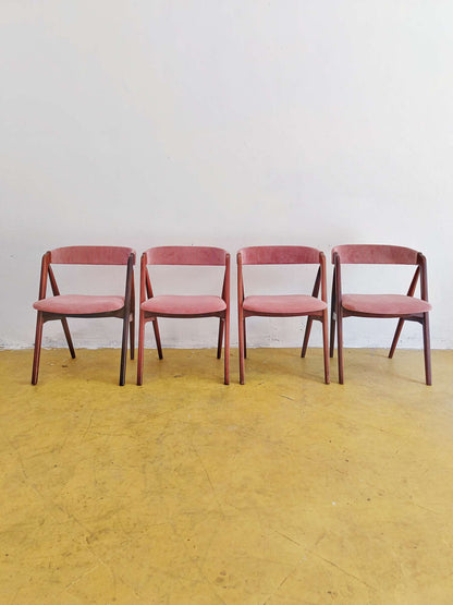 Sedie Th.Harlev mod.205 design danese originale vintage anni 60 [74st-4] * NUOVA STOFFA VELLUTO ROSA * misure H.73/44 L.50 P.46