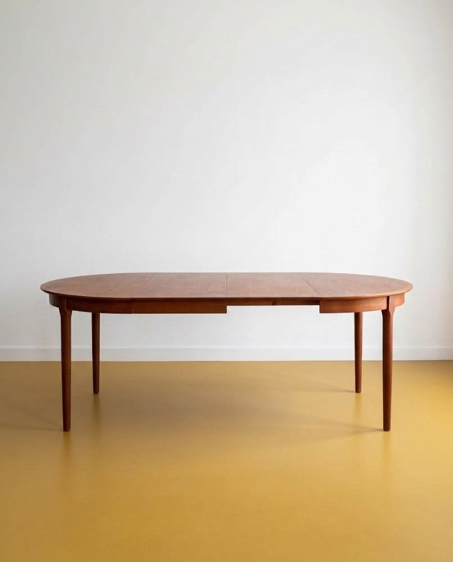Tavolo rotondo teak Ø121 design danese vintage 1960 | 99ck2463 | IN FASE DI RESTAURO