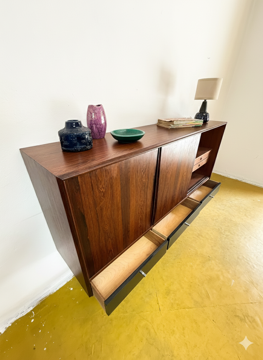 Credenza Danese Palissandro 165cm | Cassetti Laccati Nero