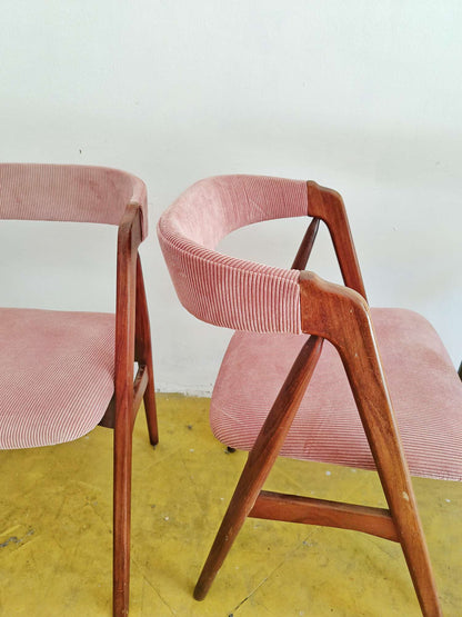 Sedie Th.Harlev mod.205 design danese originale vintage anni 60 [74st-4] * NUOVA STOFFA VELLUTO ROSA * misure H.73/44 L.50 P.46