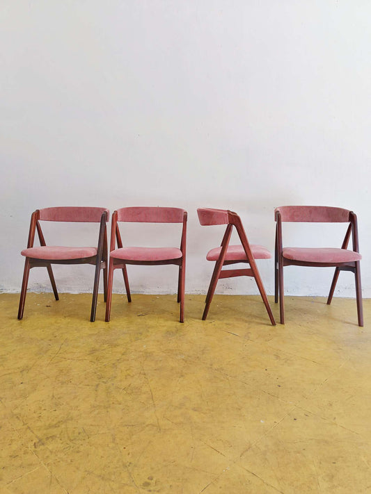 Sedie Th.Harlev mod.205 design danese originale vintage anni 60 [74st-4] * NUOVA STOFFA VELLUTO ROSA * misure H.73/44 L.50 P.46