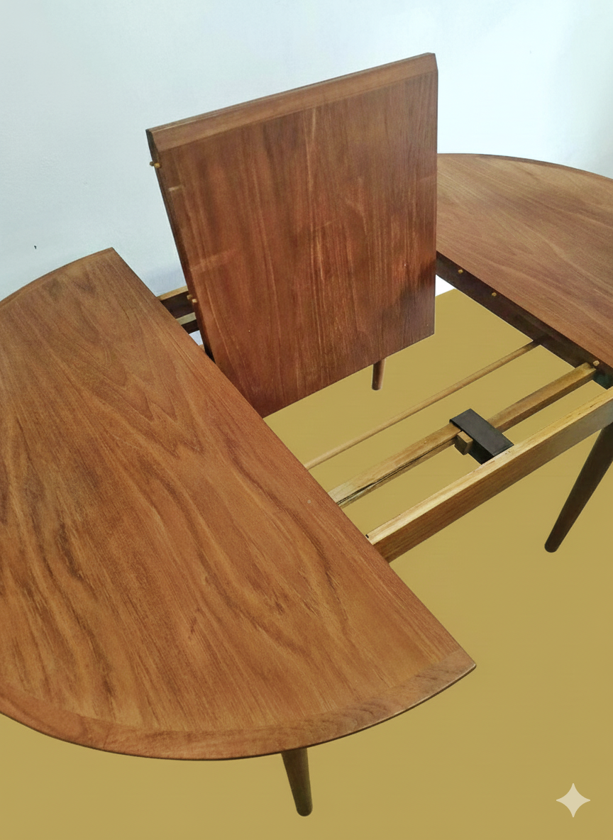 Tavolo rotondo allunga interna Danese Vintage Anni 60 Teak 122cm