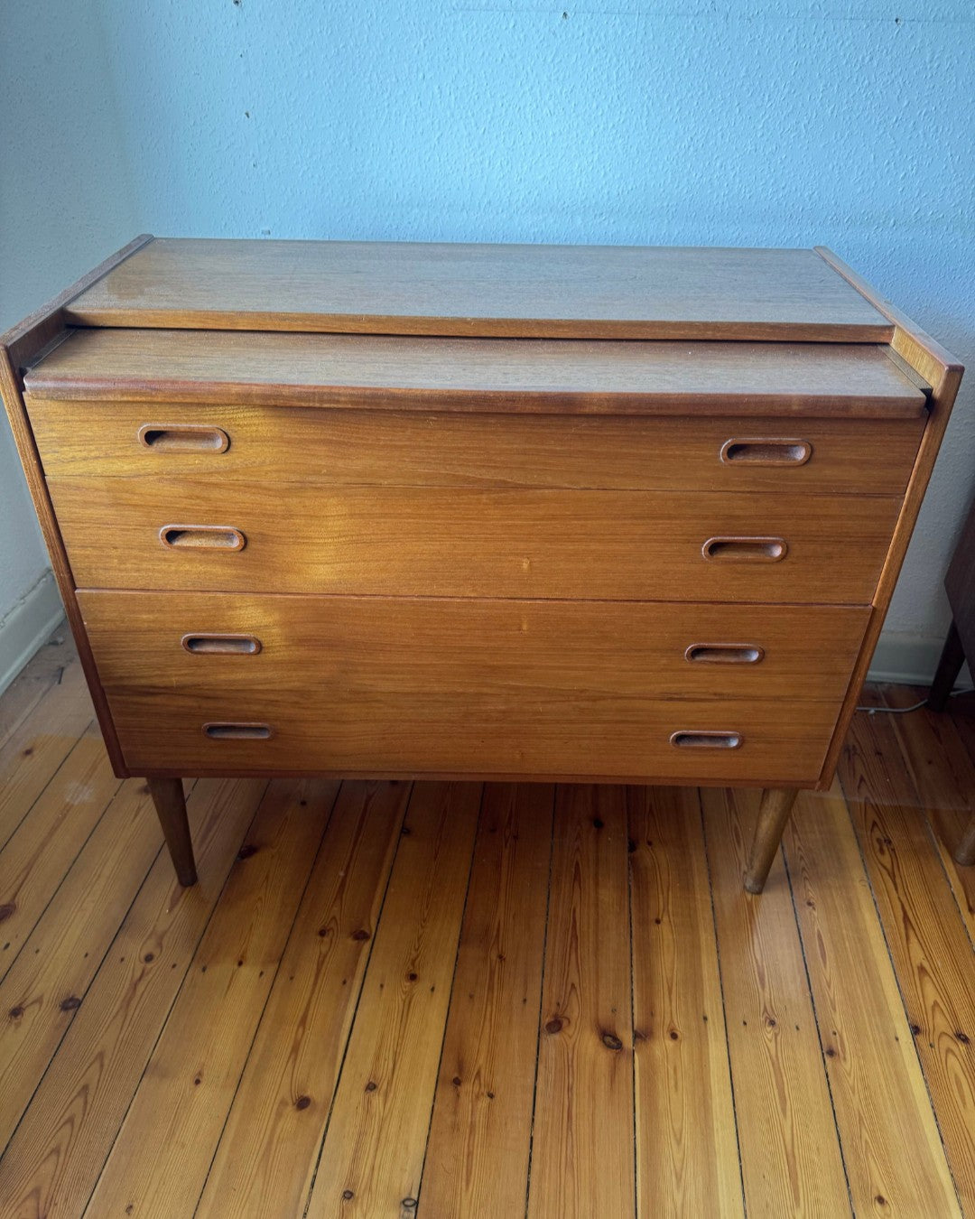 Toletta coppia Design Danese Anni '50 Teak | 5 Cassetti Specchio Restaurata | 99mkt3