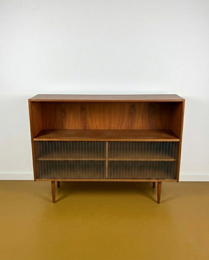Libreria Bassa Danese Vintage Anni '50 | Teak Ante Vetro Plissettato | 120cm | 96ck2242
