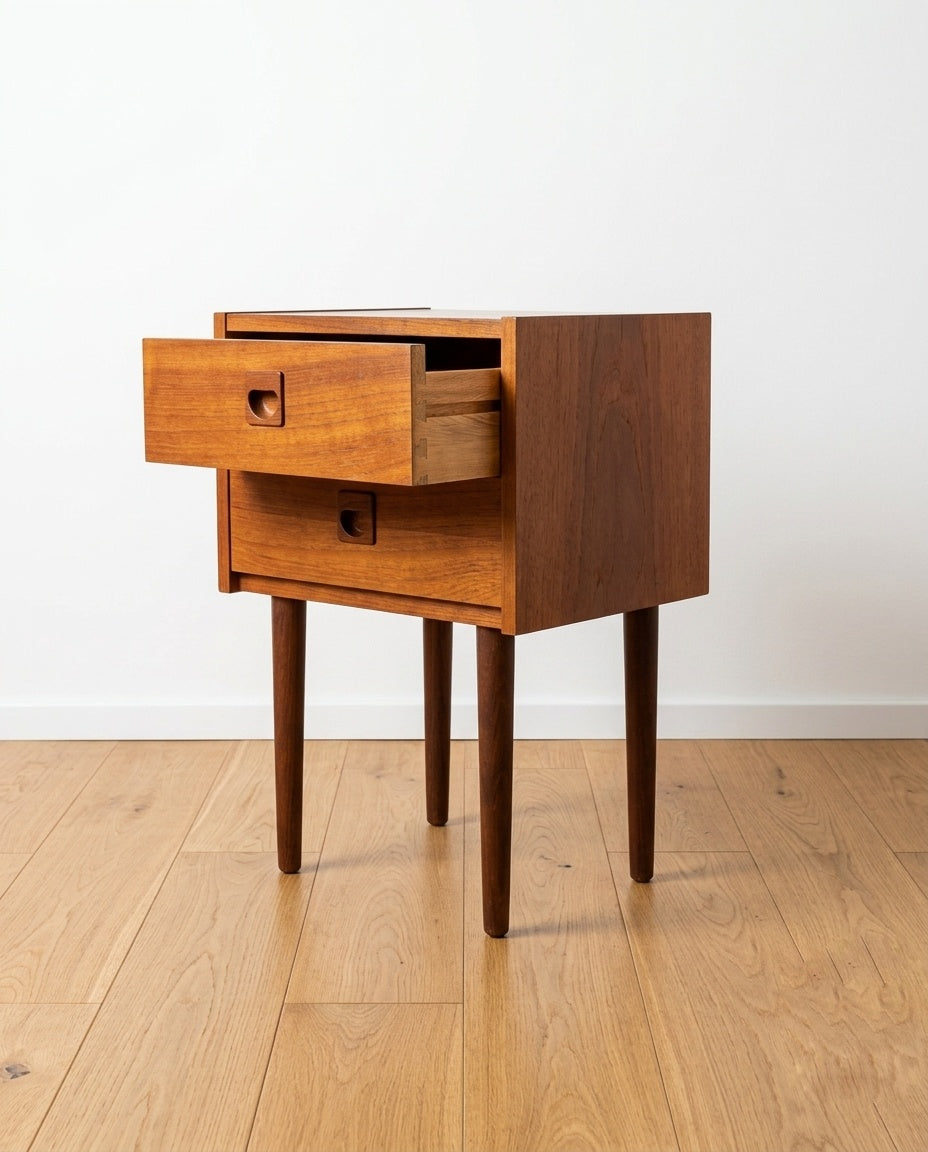 Comodino danese vintage anni '60 teak | due cassetti | 99ck2471