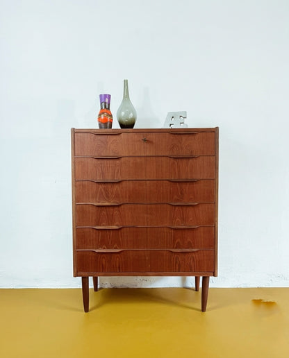 Cassettiera Danese Teak Anni 50 | 6 cassetti restaurata | 105cm | 93vnt3