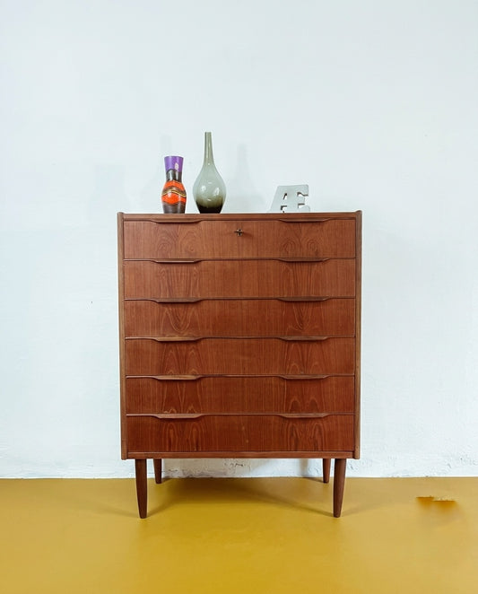 Cassettiera Danese Teak Anni 50 | 6 cassetti restaurata | 105cm | 93vnt3