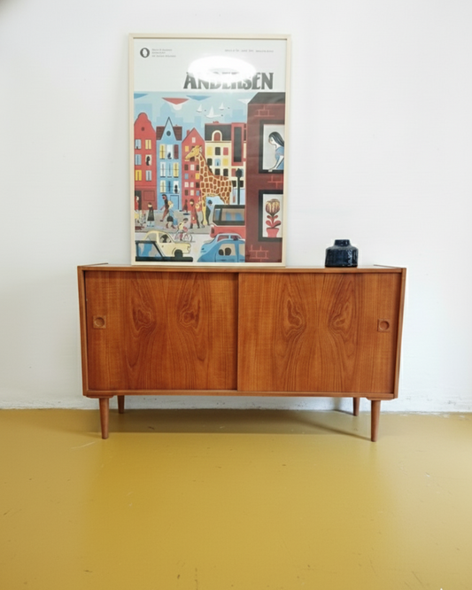 Sideboard Danese Vintage Anni '50 Teak Ante Scorrevoli Compatto 135cm