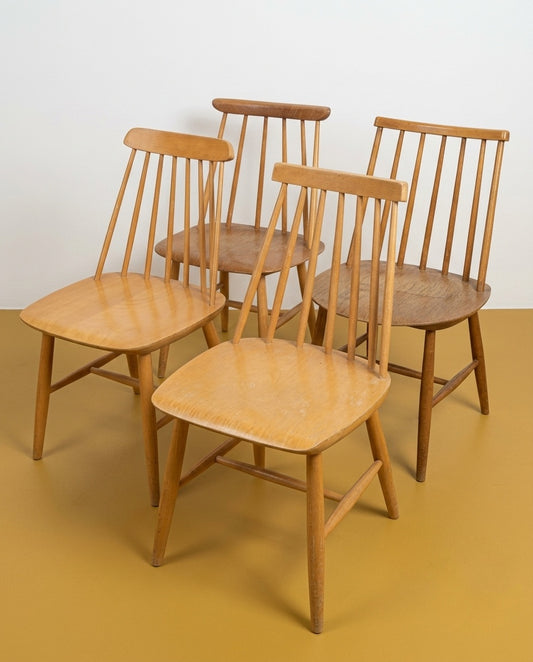 set 4 sedie diverse| design svedese vintage betulla | 95swHM | in restauro