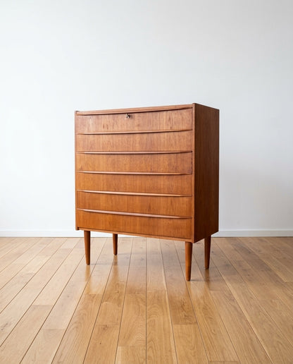 Cassettiera Danese Anni '50 Teak | 5 Cassetti Specchio Restaurata | 88cm | 99vnt88
