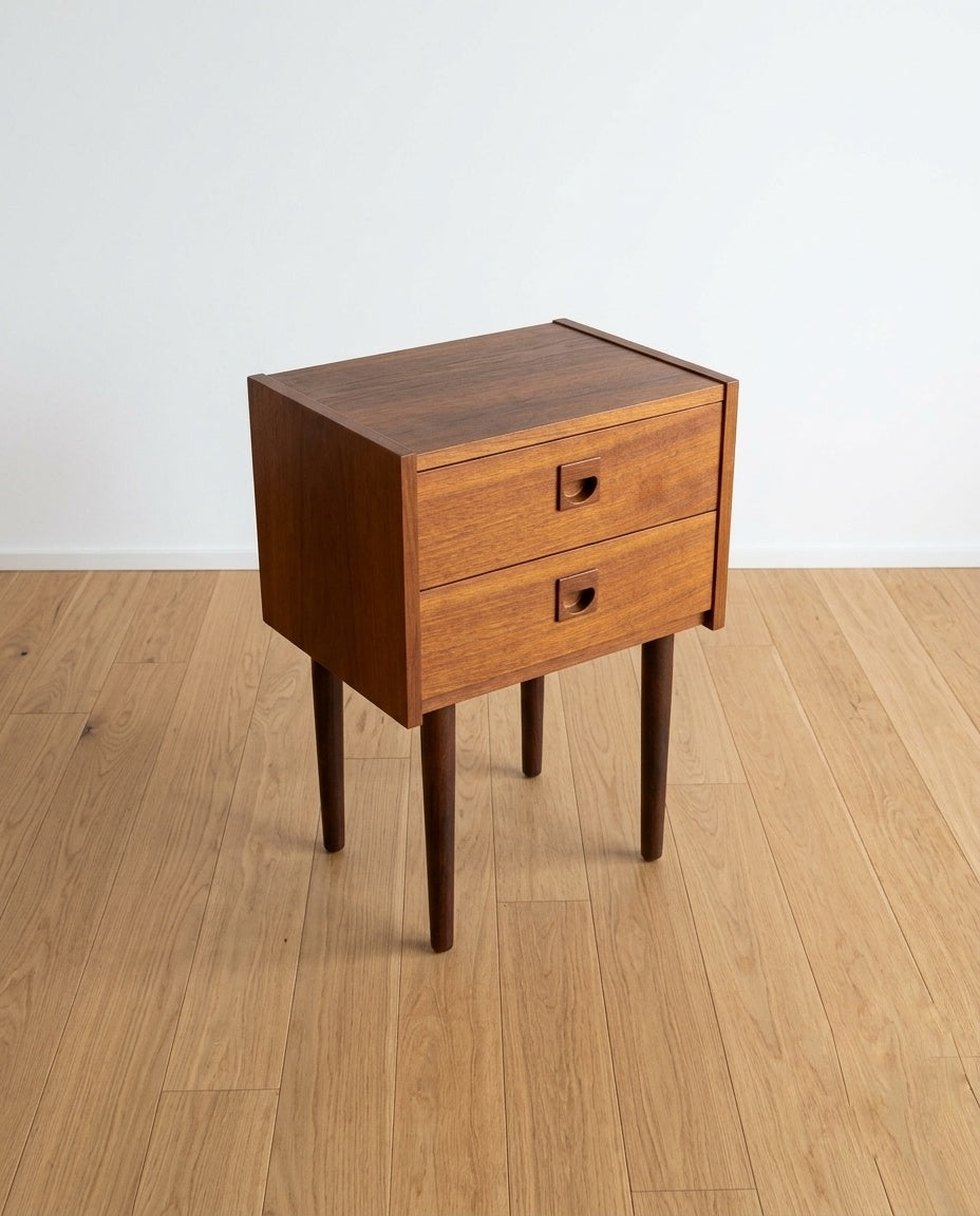 Comodino danese vintage anni '60 teak | due cassetti | 99ck2471