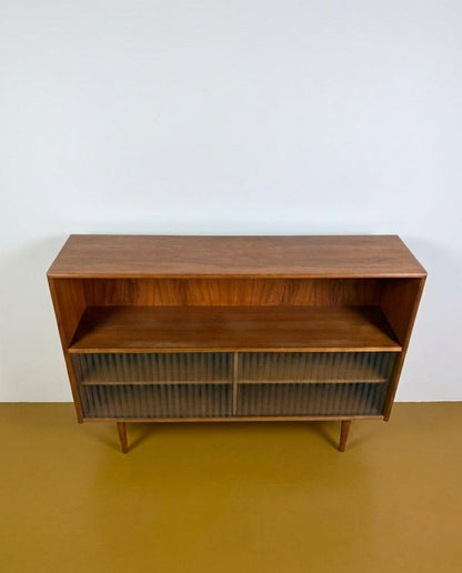 Libreria Bassa Danese Vintage Anni '50 | Teak Ante Vetro Plissettato | 120cm | 96ck2242