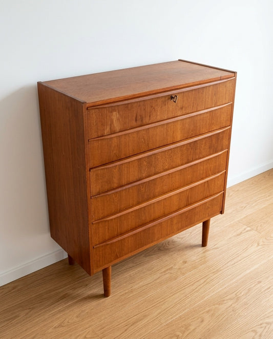 Cassettiera Danese Anni '50 Teak | 5 Cassetti Specchio Restaurata | 88cm | 99vnt88
