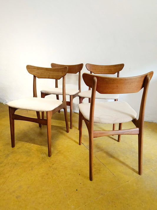 Sedie Schønning & Elgaard Danesi Vintage Anni '50 Teak | set 4 sedie bianche
