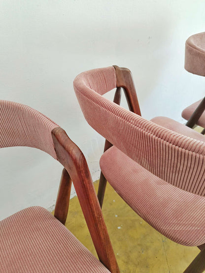 Sedie Th.Harlev mod.205 design danese originale vintage anni 60 [74st-4] * NUOVA STOFFA VELLUTO ROSA * misure H.73/44 L.50 P.46