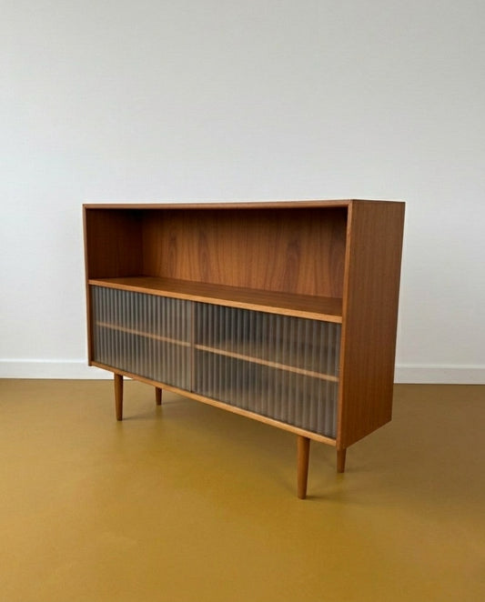 Libreria Bassa Danese Vintage Anni '50 | Teak Ante Vetro Plissettato | 120cm | 96ck2242