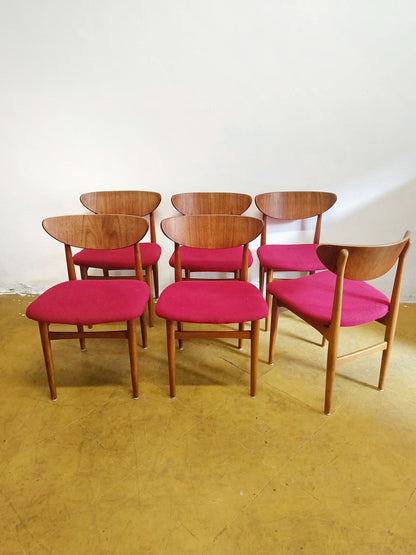 Sedie design danese vintage anni 50 | set 6 sedie fucsia