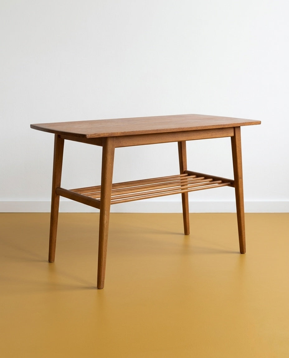 Tavolino danese anni '50 in teak | ripiano a doghe | 100cm | 97vnt2