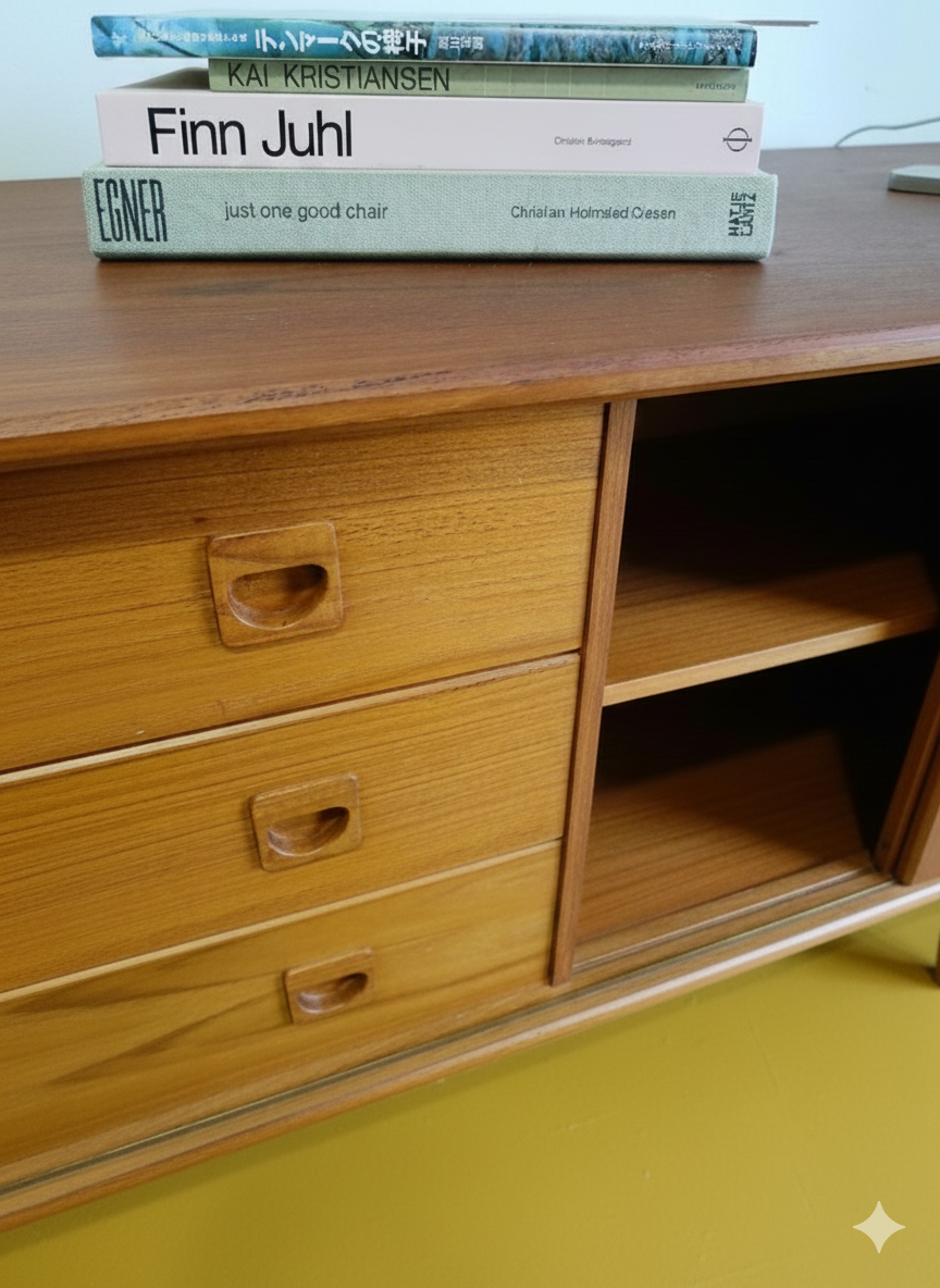 Sideboard Danese Vintage Anni '50 Teak Ante Cassetti Lungo L.240 cm