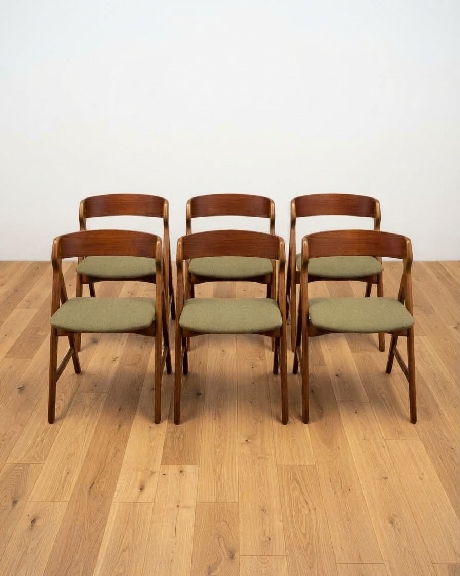 Sedie set di 6 danesi vintage anni '60 Henning Kjærnulf | schienale curvo | teak | 100vnt47