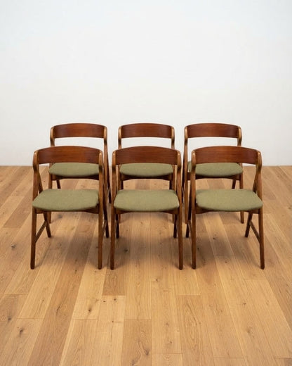Sedie set di 6 danesi vintage anni '60 Henning Kjærnulf | schienale curvo | teak | 100vnt47