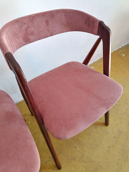 Sedie Th.Harlev mod.205 design danese originale vintage anni 60 [74st-4] * NUOVA STOFFA VELLUTO ROSA * misure H.73/44 L.50 P.46
