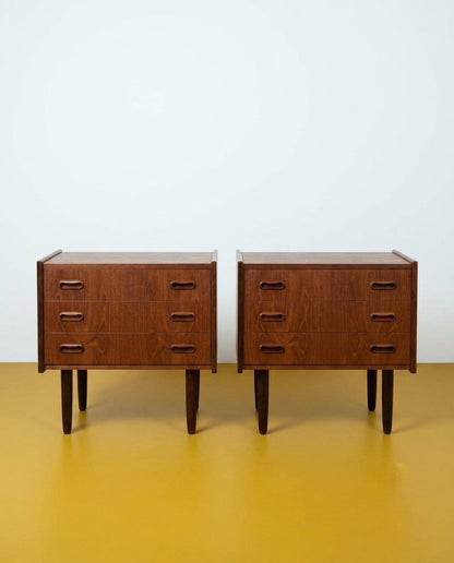 Coppia Comodini Vintage Danesi Teak Anni '50 | Tre Cassetti | 60cm | 58j37130