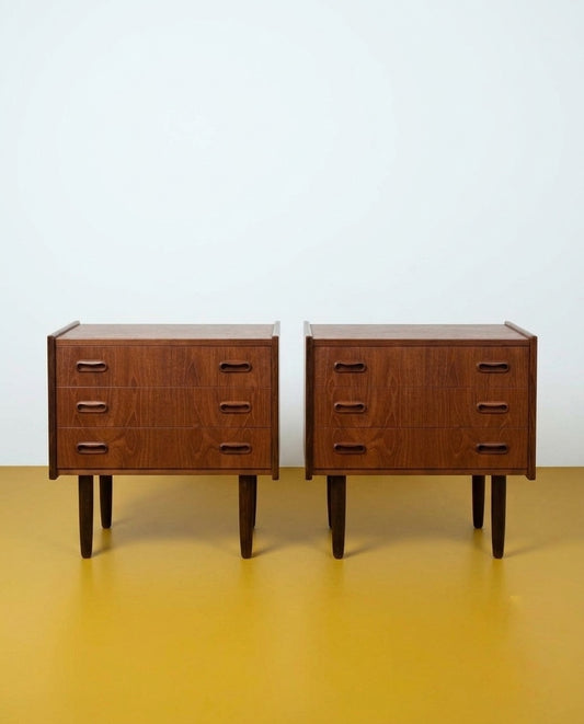 Coppia Comodini Vintage Danesi Teak Anni '50 | Tre Cassetti | 60cm | 58j37130