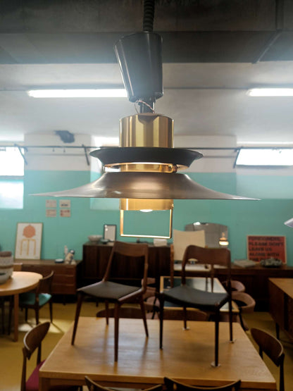 Lampada Sospensione Danese Anni '60 | Nero Ottone | Dischi | 40cm