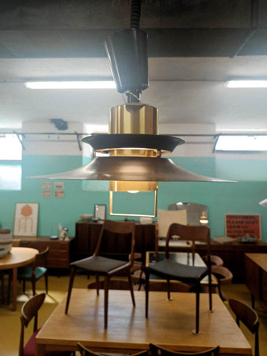 Lampada Sospensione Danese Anni '60 | Nero Ottone | Dischi | 40cm
