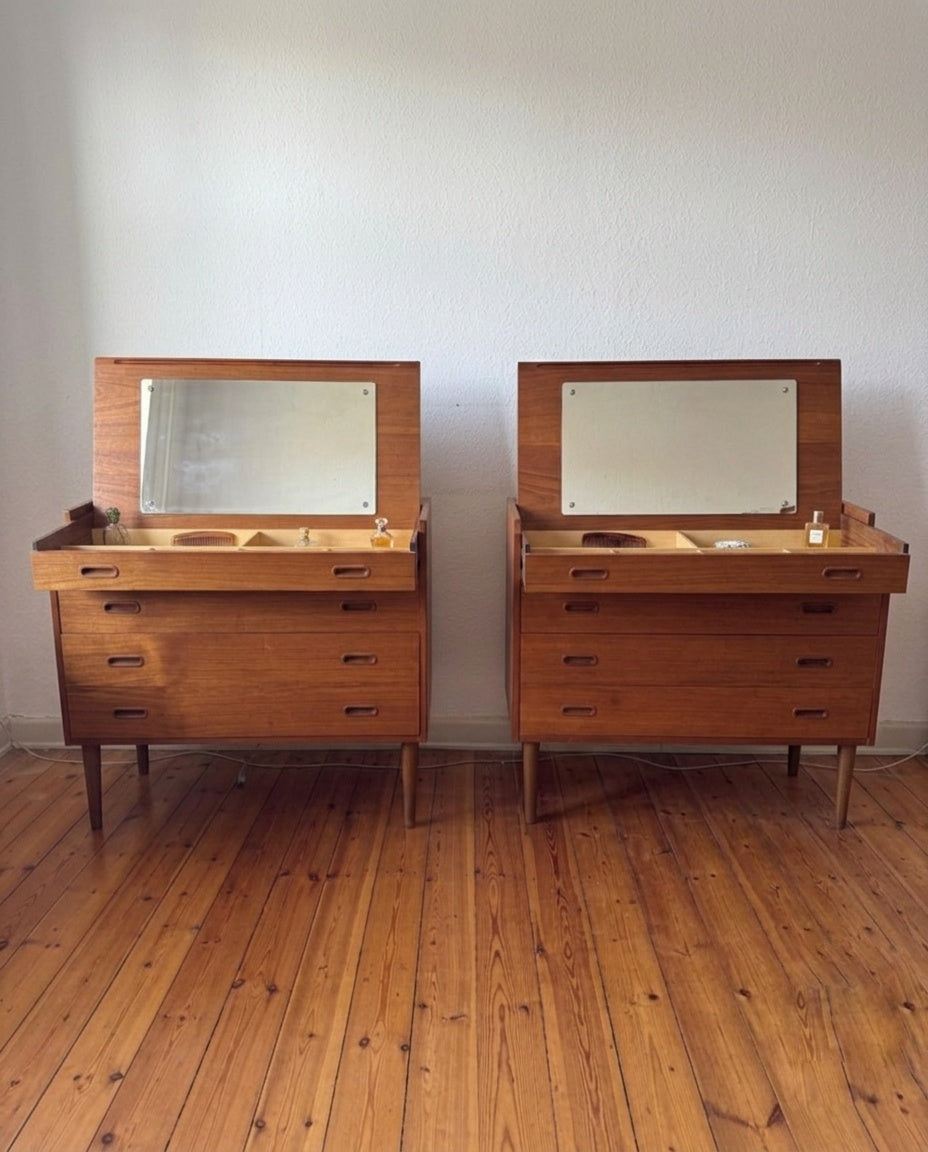 Toletta coppia Design Danese Anni '50 Teak | 5 Cassetti Specchio Restaurata | 99mkt3