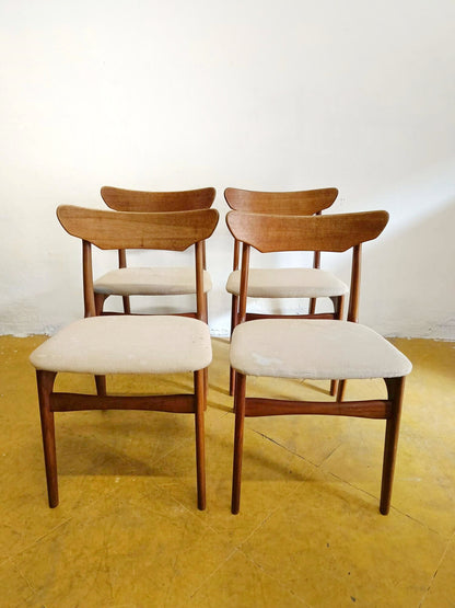 Sedie Schønning & Elgaard Danesi Vintage Anni '50 Teak | set 4 sedie bianche