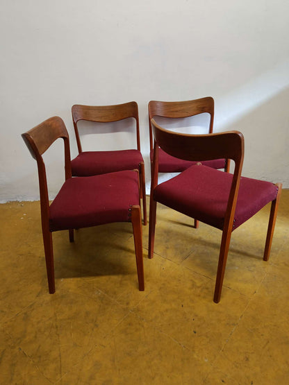 Sedie Henning Kjærnulf design danese vintage anni 50 | set 4 sedie bordeaux