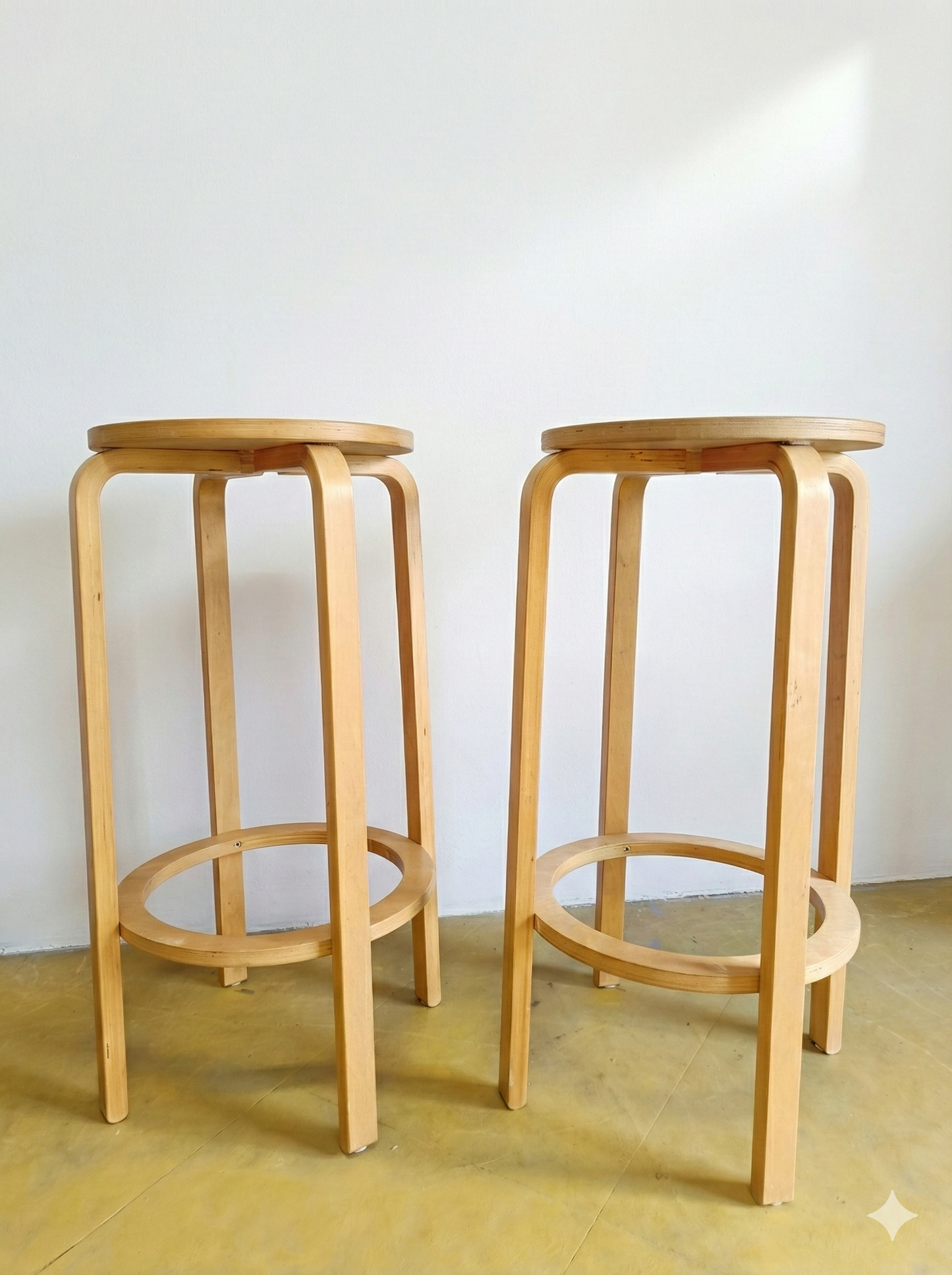 Coppia Sgabelli Alti Betulla Compensato | Vintage Scandinavi Anni 60